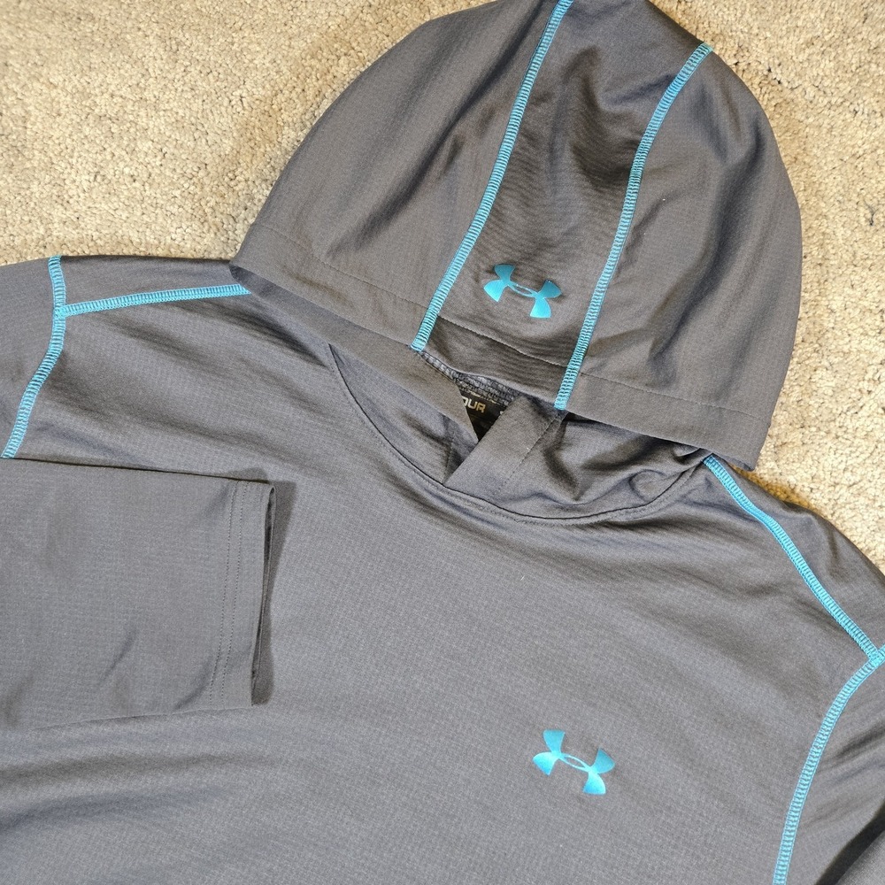 Under Armour Mens Fitted Cold Gear Pullover‎ Hoodie Gray/Blue 2XL
